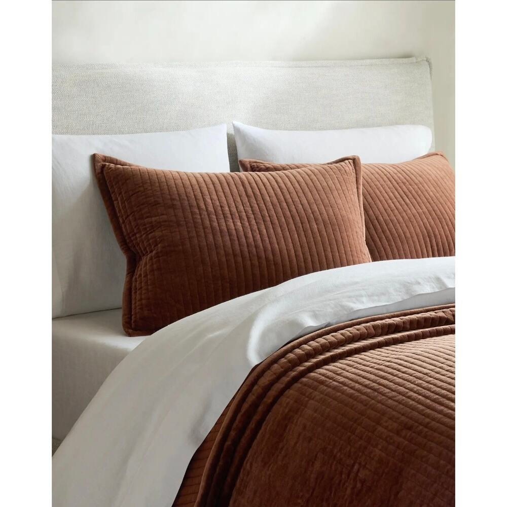 New Quince 100% Cotton Velvet Vertical Channel Quilt King Cal King Chestnut - Picture 4 of 9